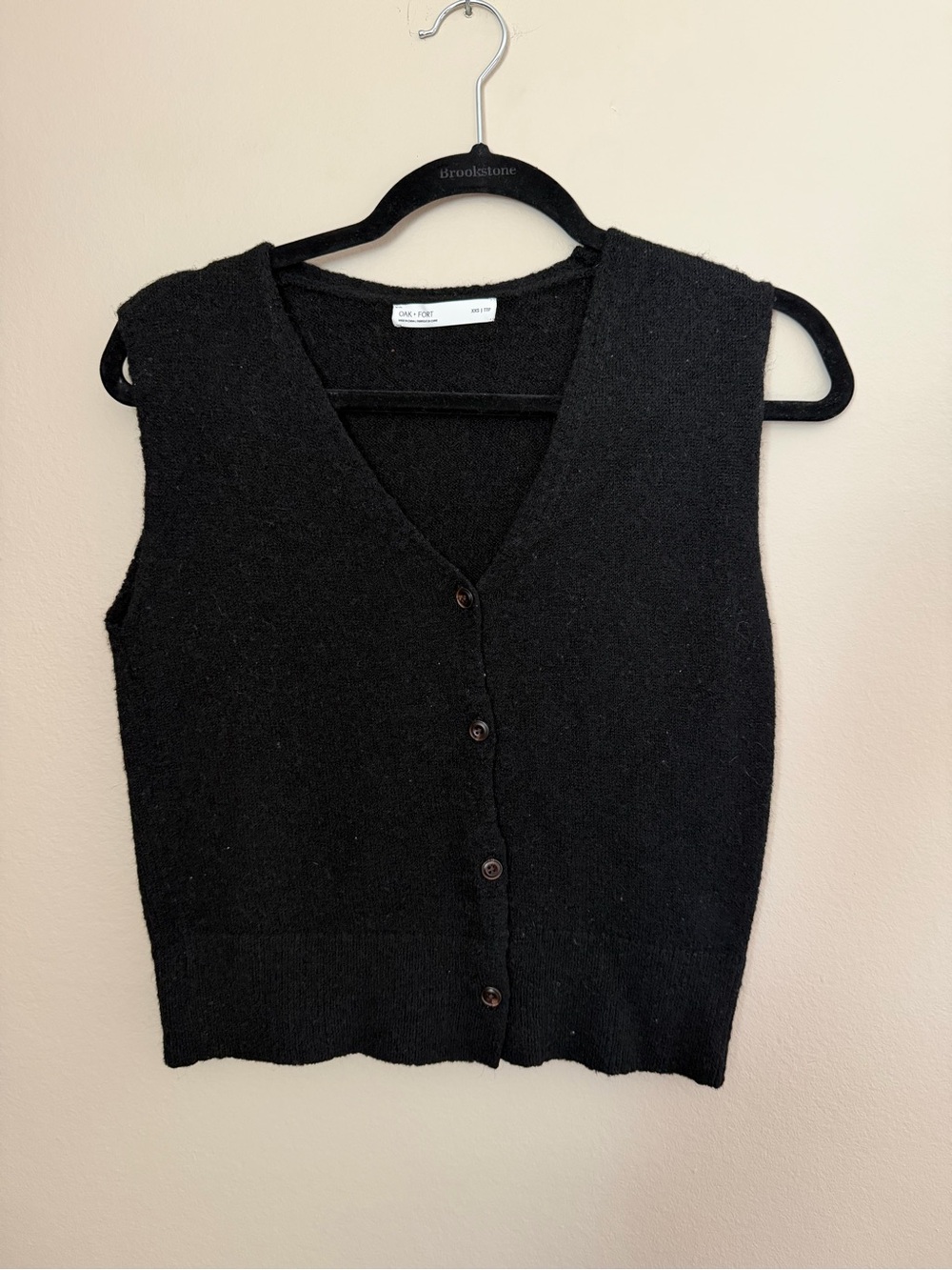 OAK + FORT Black V-Neck Button Front Sleeveless Knit Vest